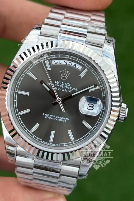 Rolex Daydate Gri Kadran Tırtıklı Bezel Superclone 126300