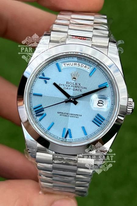 Rolex Day-Date Platinum Blue Glacier Roman 228206